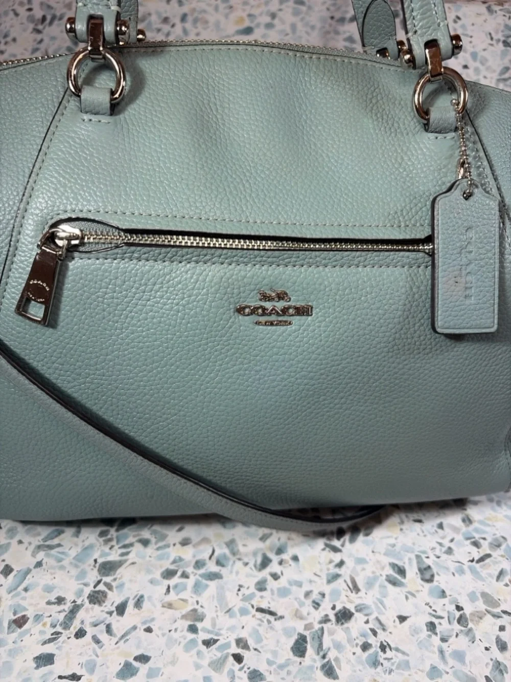 Coach Prairie Satchel 56874 Pebbled Leather Crossbody Bag Light Blue - Picture 3 of 10